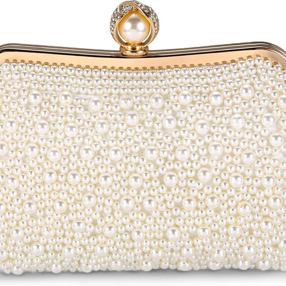 Pearl Clutch Bag for Women Beaded Evening Bridal Party Wedding Handbag - Picture 1 of 7